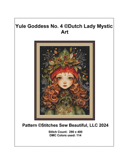 Yule Goddess No. 4 counted cross stitch pattern by DutchLadyMysticArt