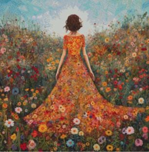 Woman in a Field of Flowers 1 (Small) counted cross stitch pattern by Eder Jose Rosa