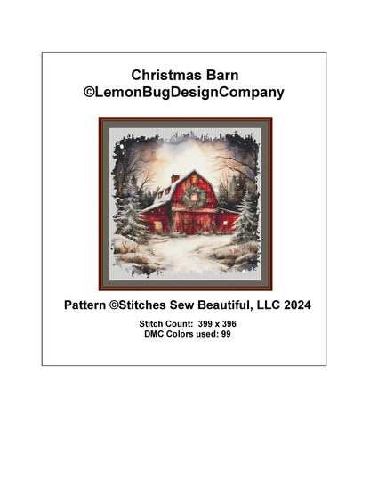 Christmas Barn counted cross stitch pattern by LemonBugDesignCompany