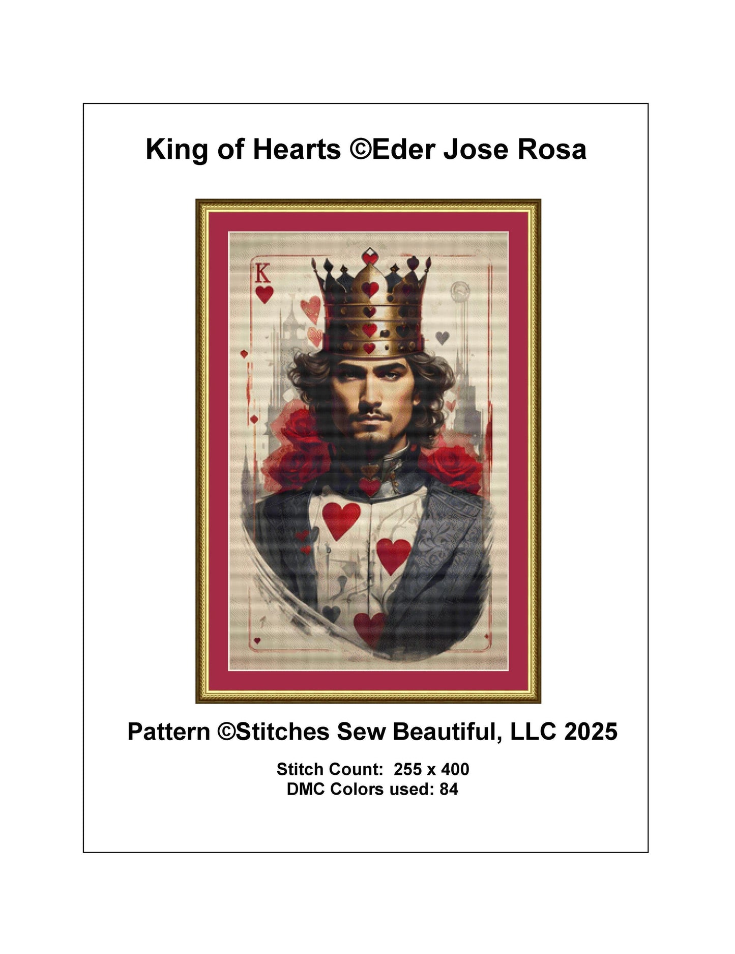 King of Hearts counted cross stitch pattern by Eder Jose Rosa