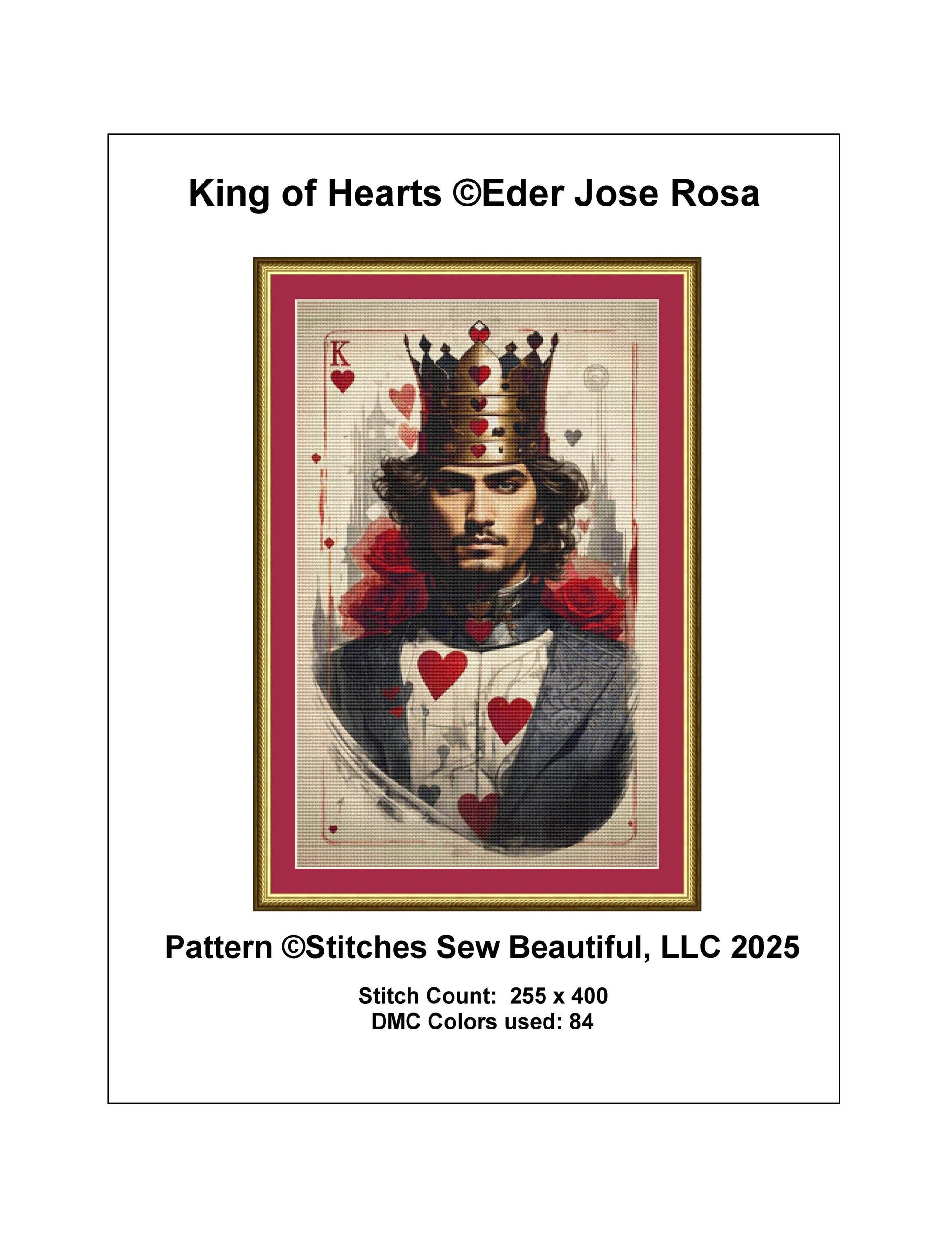 King of Hearts counted cross stitch pattern by Eder Jose Rosa