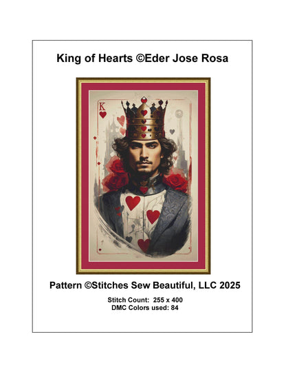 King of Hearts counted cross stitch pattern by Eder Jose Rosa