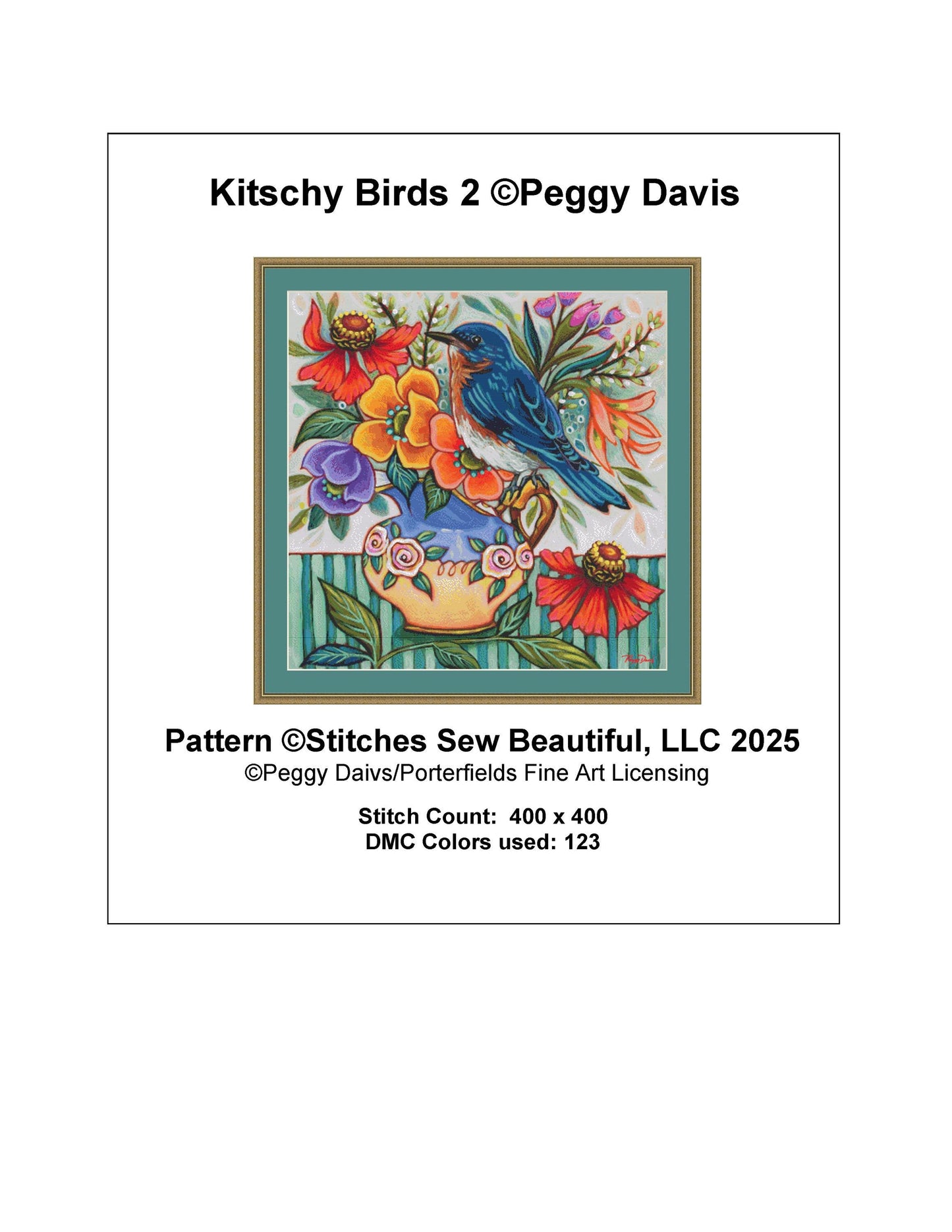 Kitschy Birds 2 counted cross stitch pattern by Peggy Davis/Porterfields Fine Art Licensing