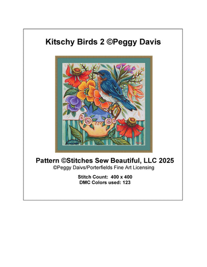 Kitschy Birds 2 counted cross stitch pattern by Peggy Davis/Porterfields Fine Art Licensing