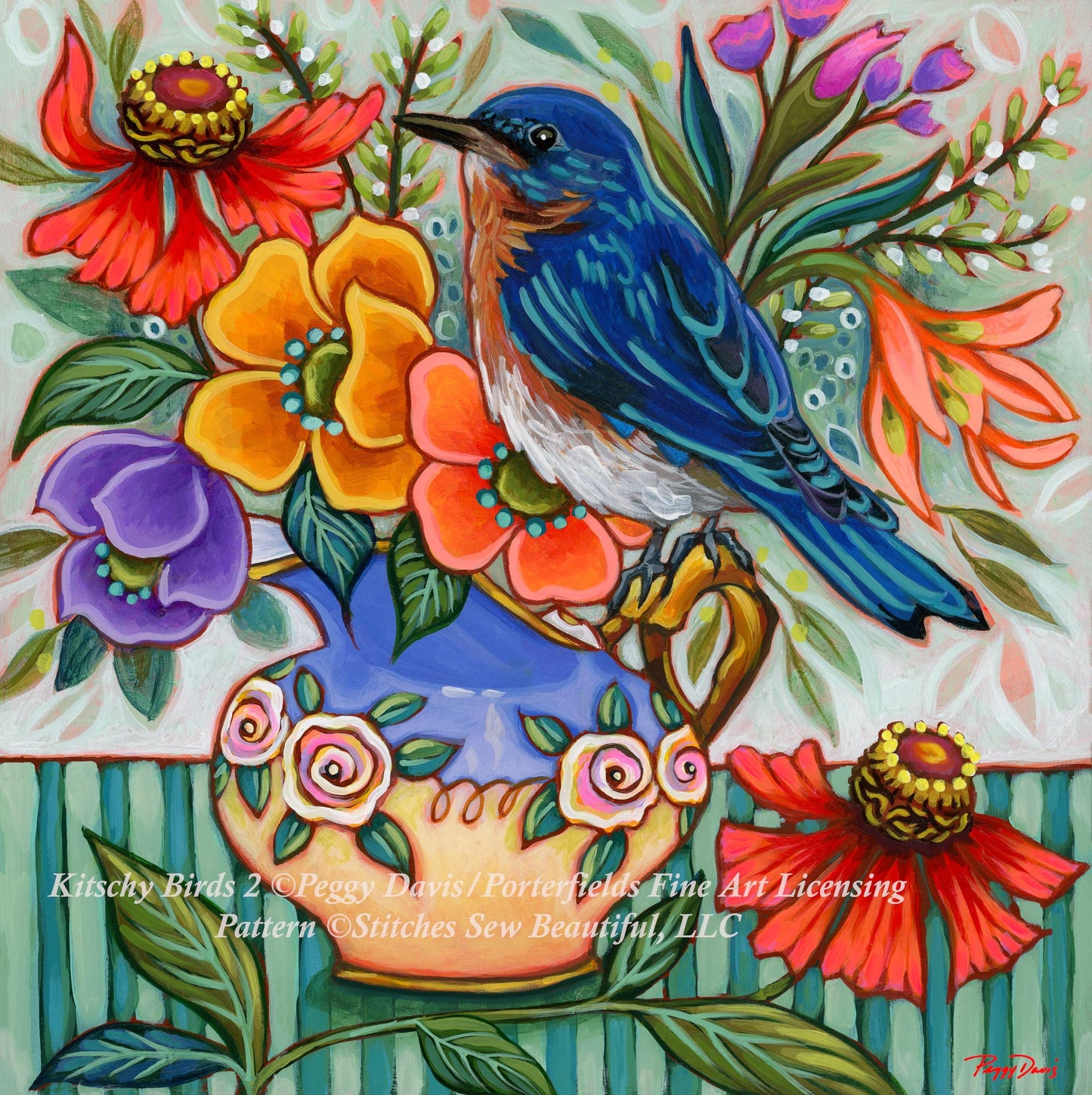 Kitschy Birds 2 counted cross stitch pattern by Peggy Davis/Porterfields Fine Art Licensing
