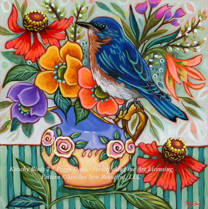 Kitschy Birds 2 counted cross stitch pattern by Peggy Davis/Porterfields Fine Art Licensing
