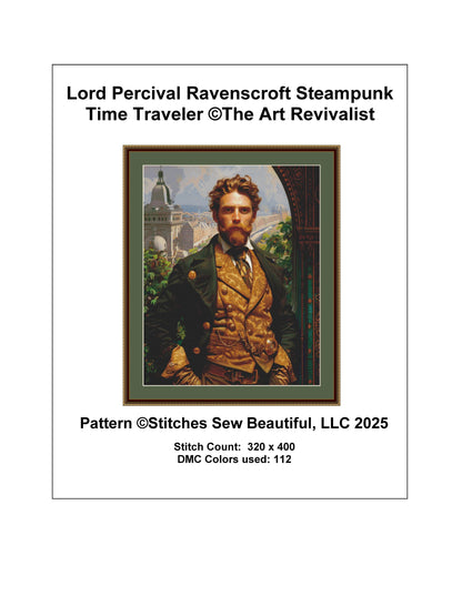 Lord Percival Ravenscroft Steampunk Time Traveler counted cross stitch pattern by The Art Revivalist