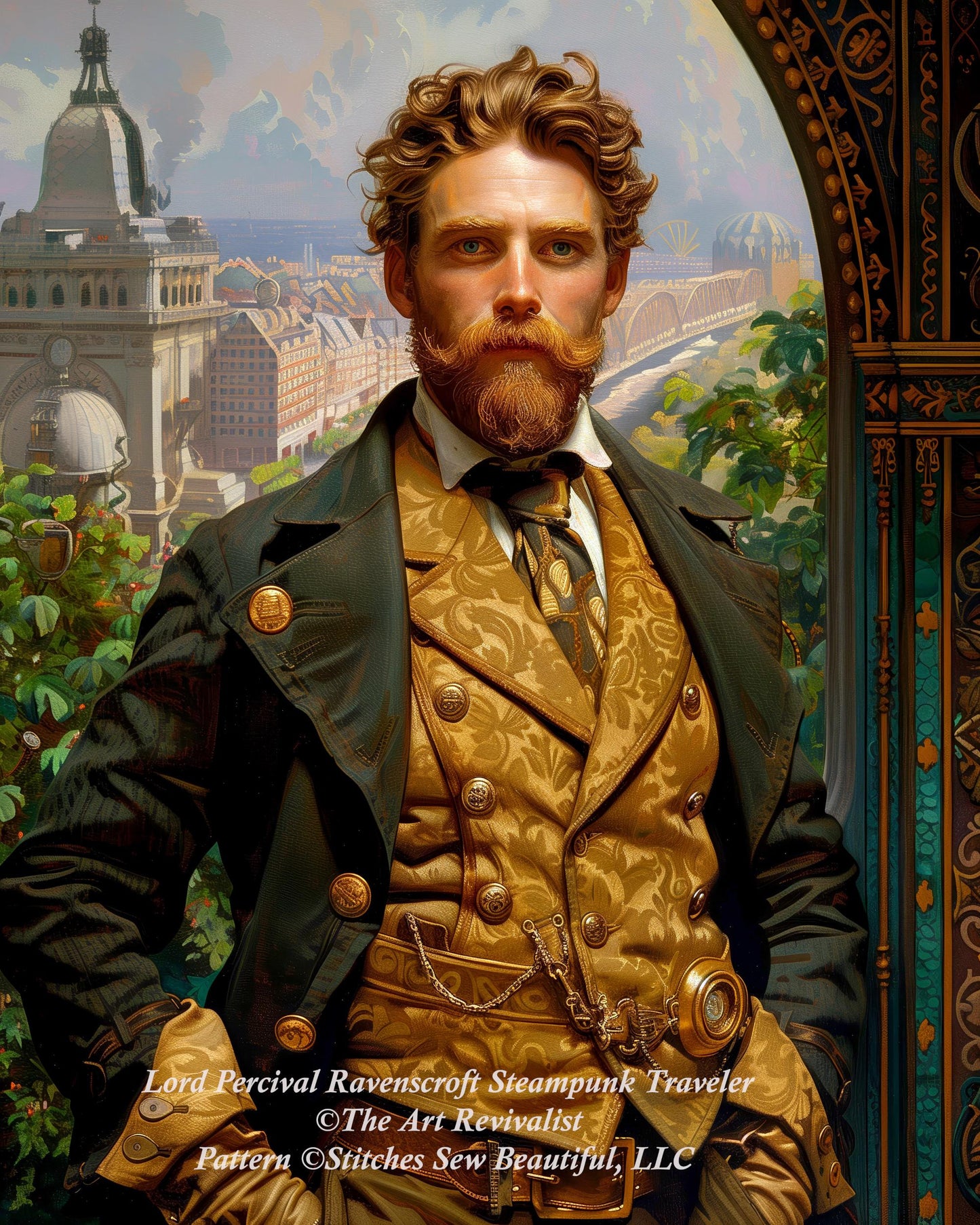 Lord Percival Ravenscroft Steampunk Time Traveler counted cross stitch pattern by The Art Revivalist