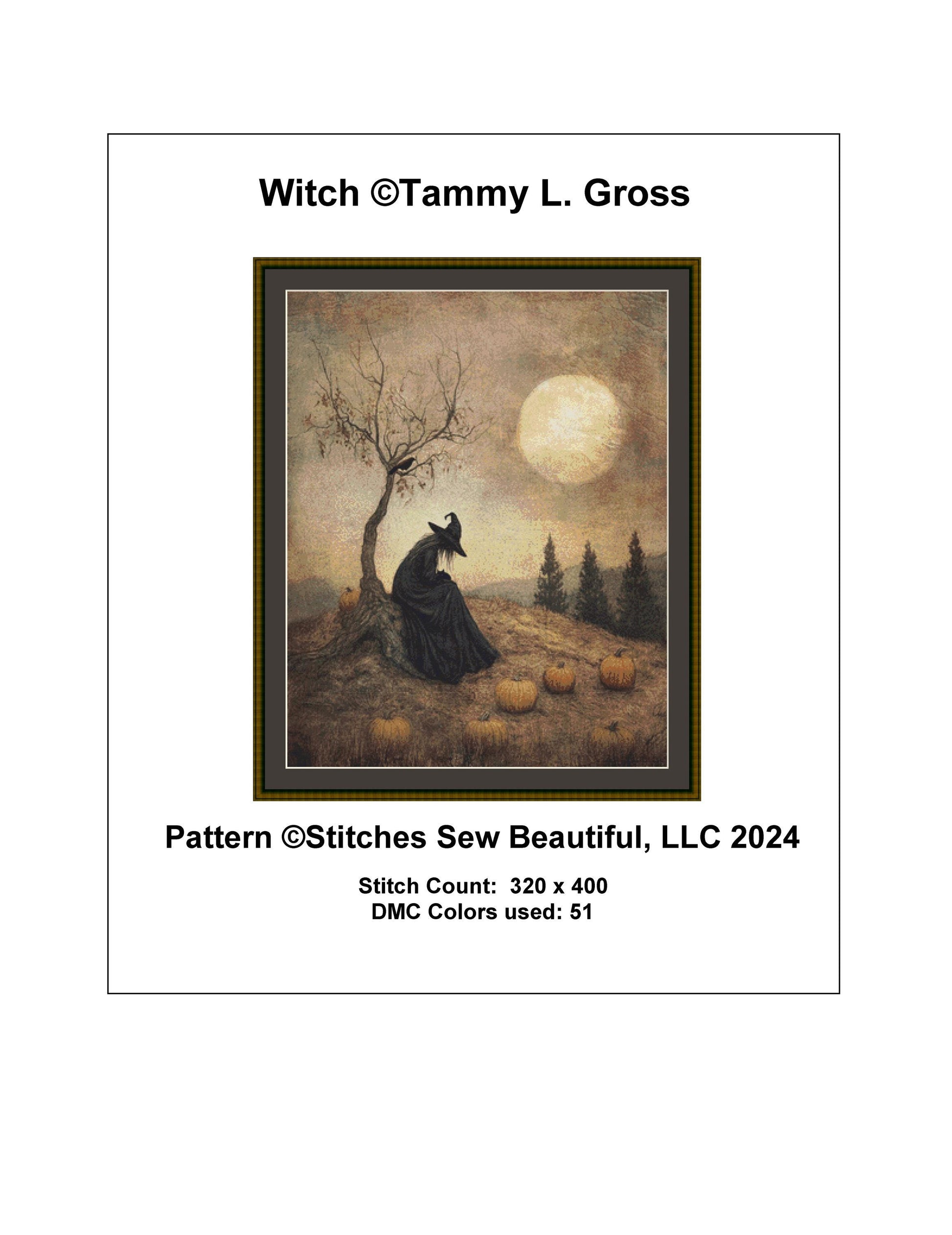 Witch counted cross stitch pattern by Tammy L. Gross