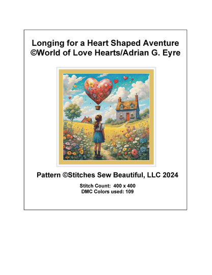 Longing for a Heart Shaped Aventure counted cross stitch pattern by World of Love Hearts/Adrian G. Eyre