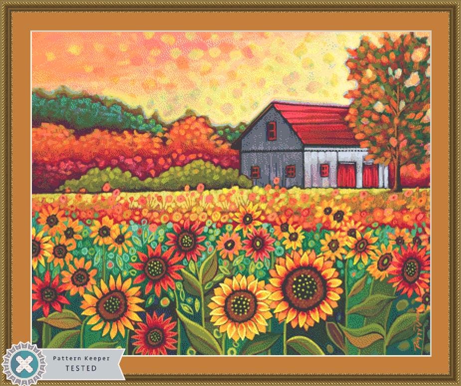 A Bright Sunflower Day counted cross stitch pattern by Peggy Davis/Porterfields Fine Art Licensing