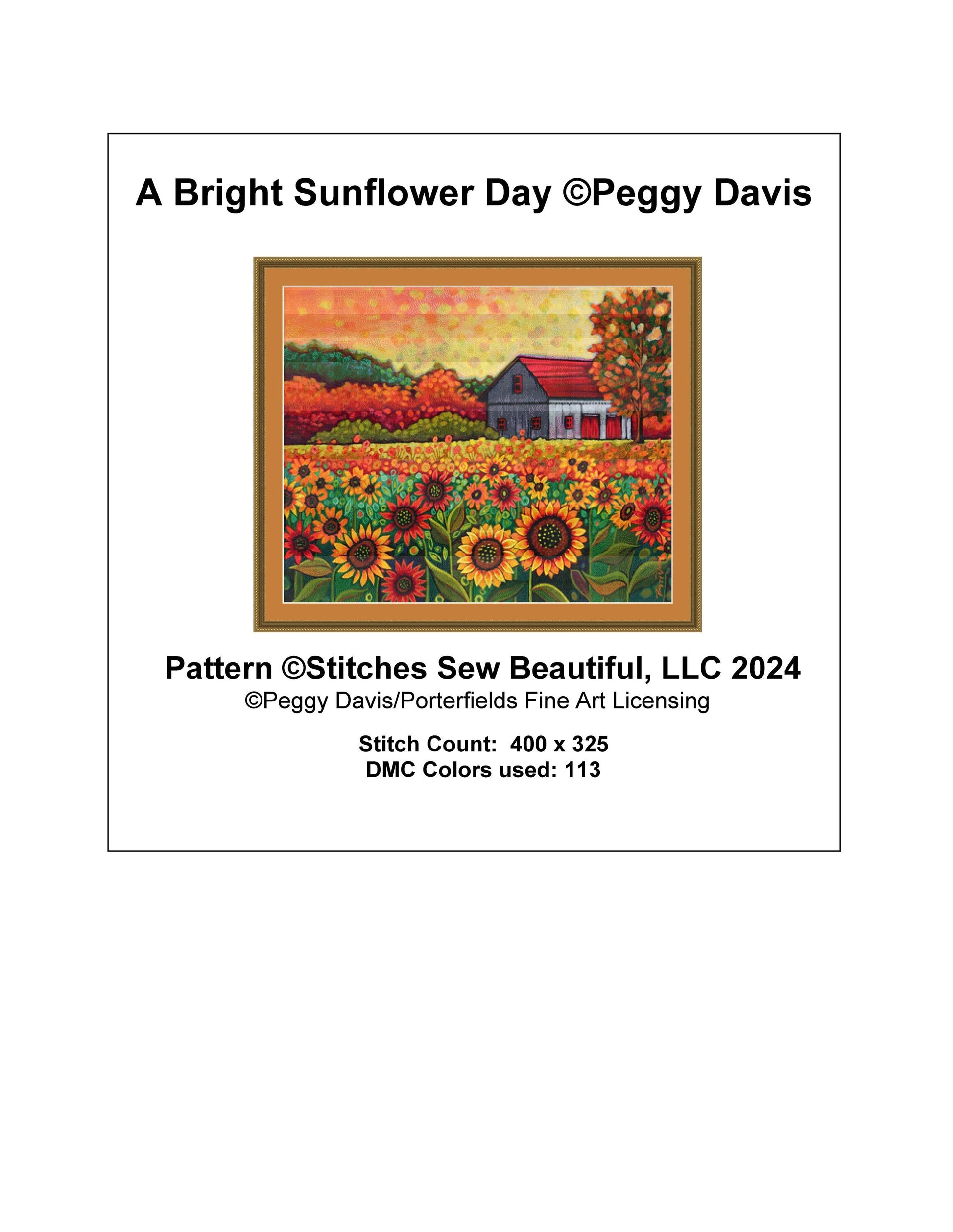 A Bright Sunflower Day counted cross stitch pattern by Peggy Davis/Porterfields Fine Art Licensing