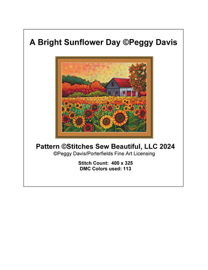 A Bright Sunflower Day counted cross stitch pattern by Peggy Davis/Porterfields Fine Art Licensing