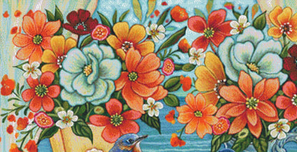 Beachside Blue Birds counted cross stitch pattern by Peggy Davis/Porterfields Fine Art Licensing