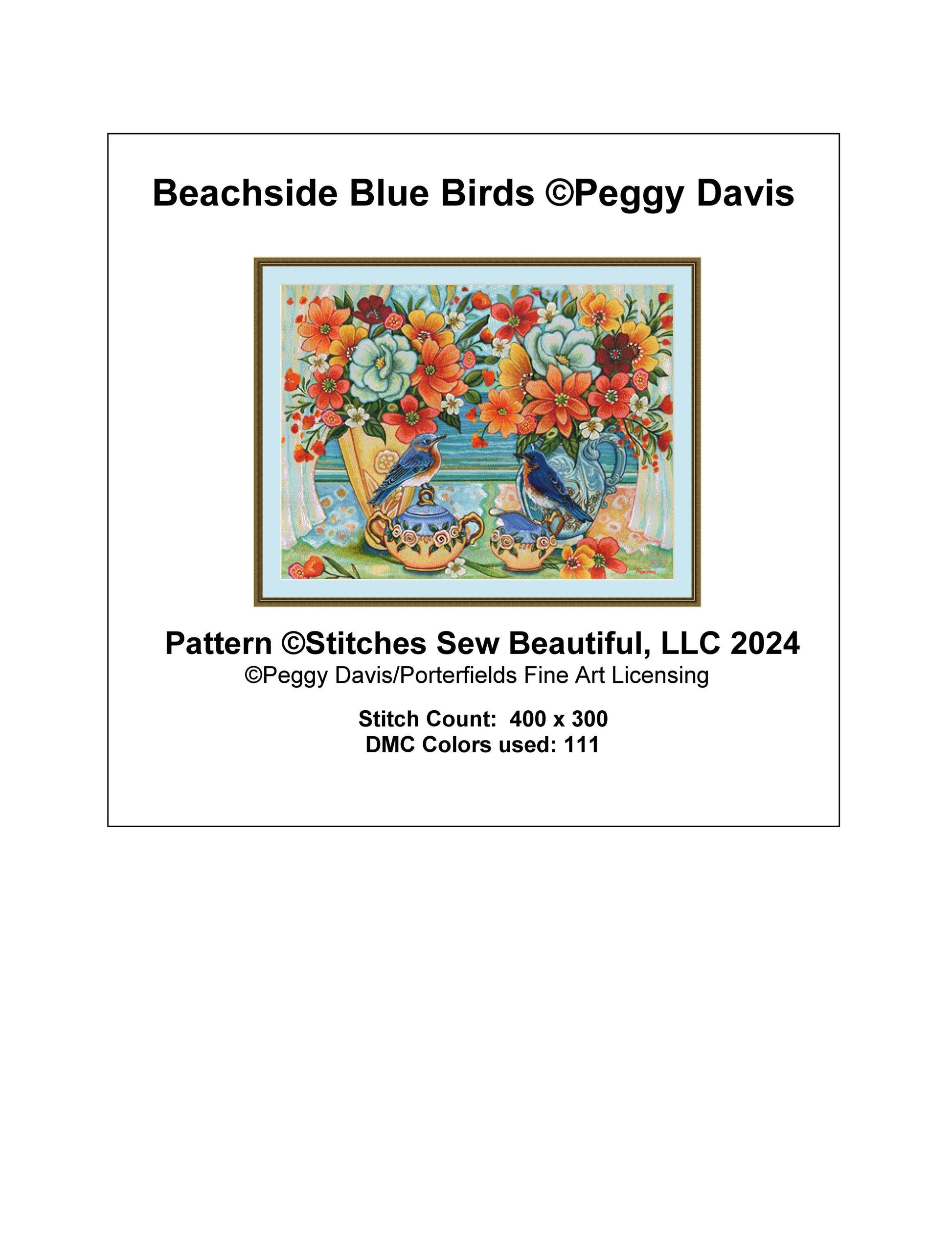 Beachside Blue Birds counted cross stitch pattern by Peggy Davis/Porterfields Fine Art Licensing