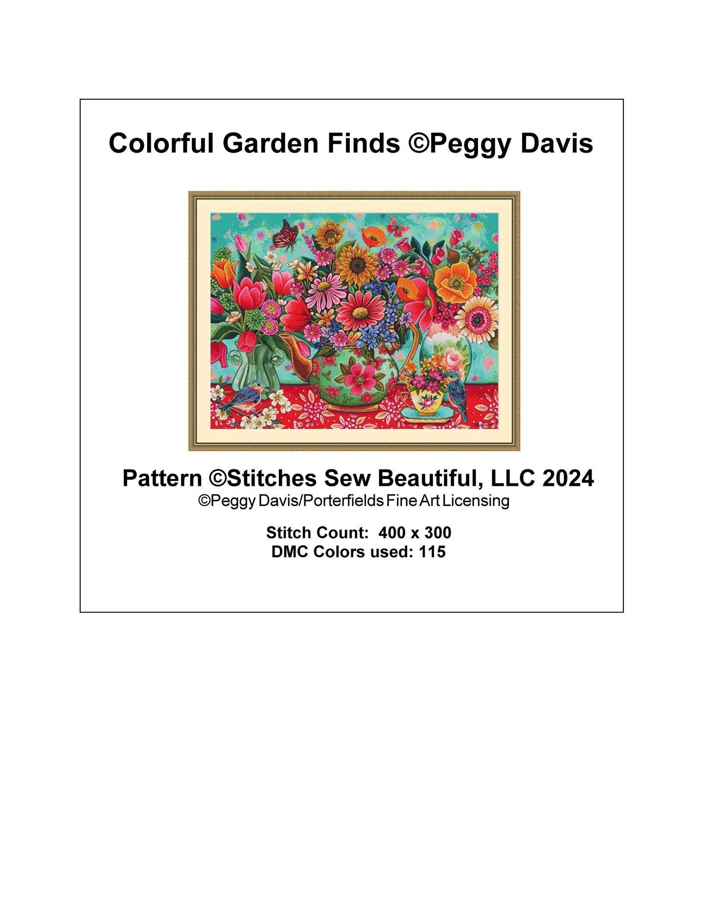 Colorful Garden Finds counted cross stitch pattern by Peggy Davis/Porterfields Fine Art Licensing