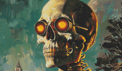 The Eerie Elegant Fiery Eyes Skull Gentleman counted cross stitch pattern by The Art Revivalist