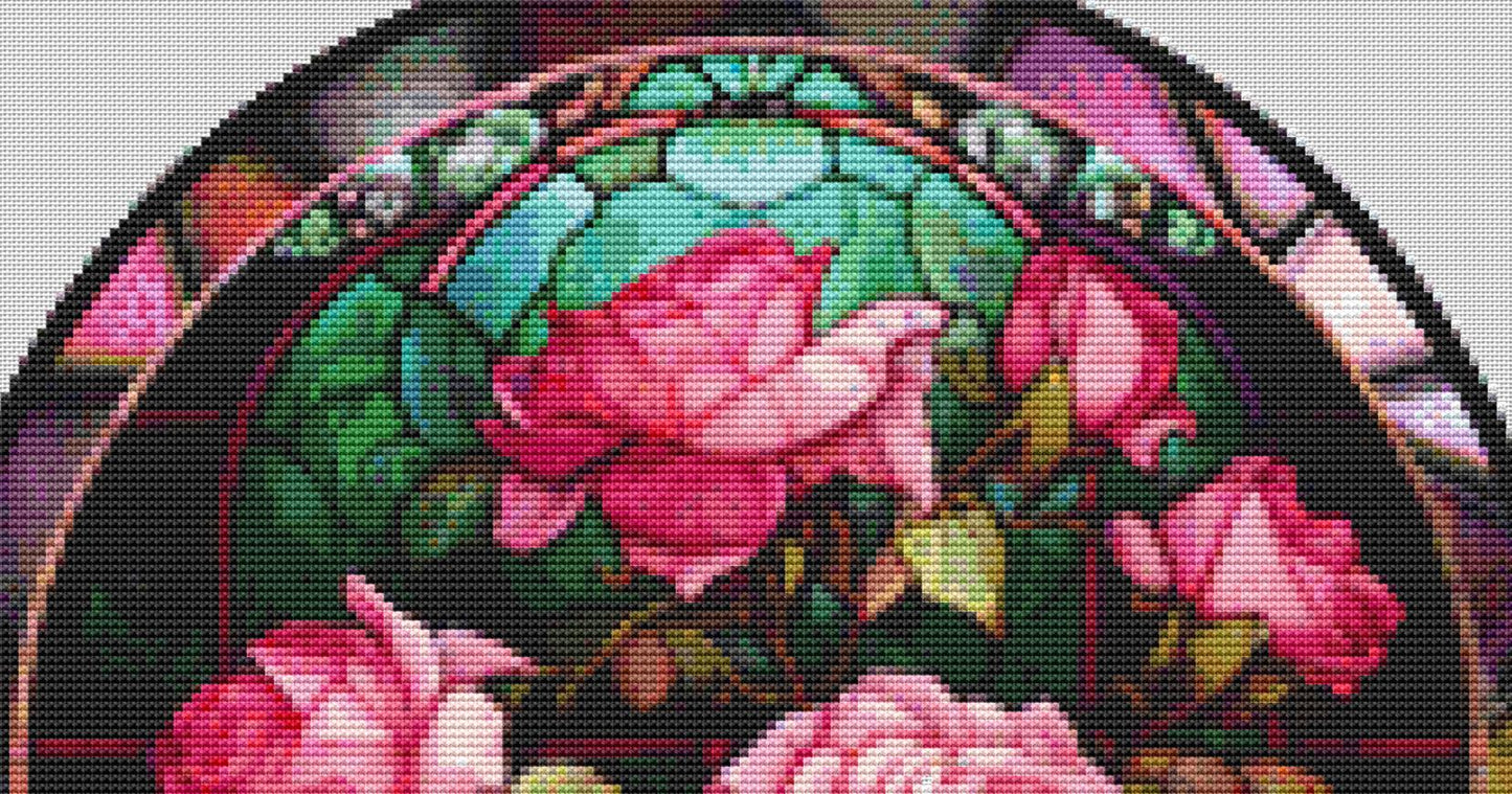 Stained Glass Rose (Round) counted cross stitch pattern by IvyCottageHome