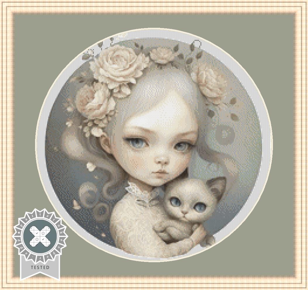 Paws and Petals (Round) counted cross stitch pattern by A Whole World of Whimsy