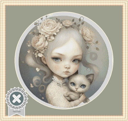 Paws and Petals (Round) counted cross stitch pattern by A Whole World of Whimsy
