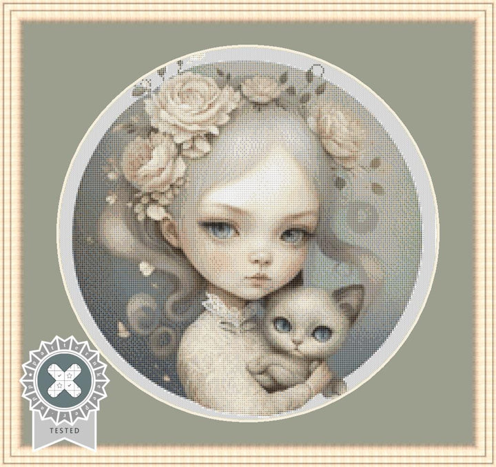 Paws and Petals (Round) counted cross stitch pattern by A Whole World of Whimsy