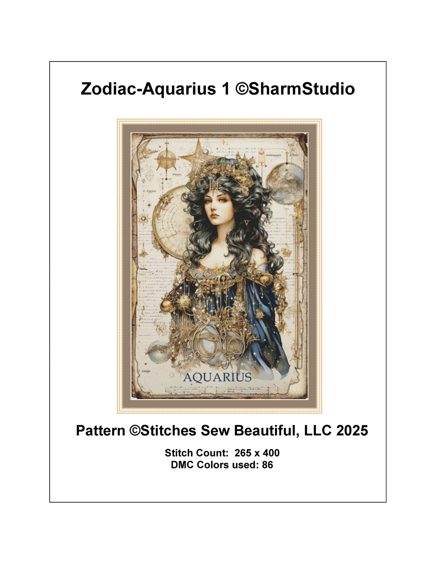 Zodiac - Aquarius 1 counted cross stitch pattern by Sharm Studio