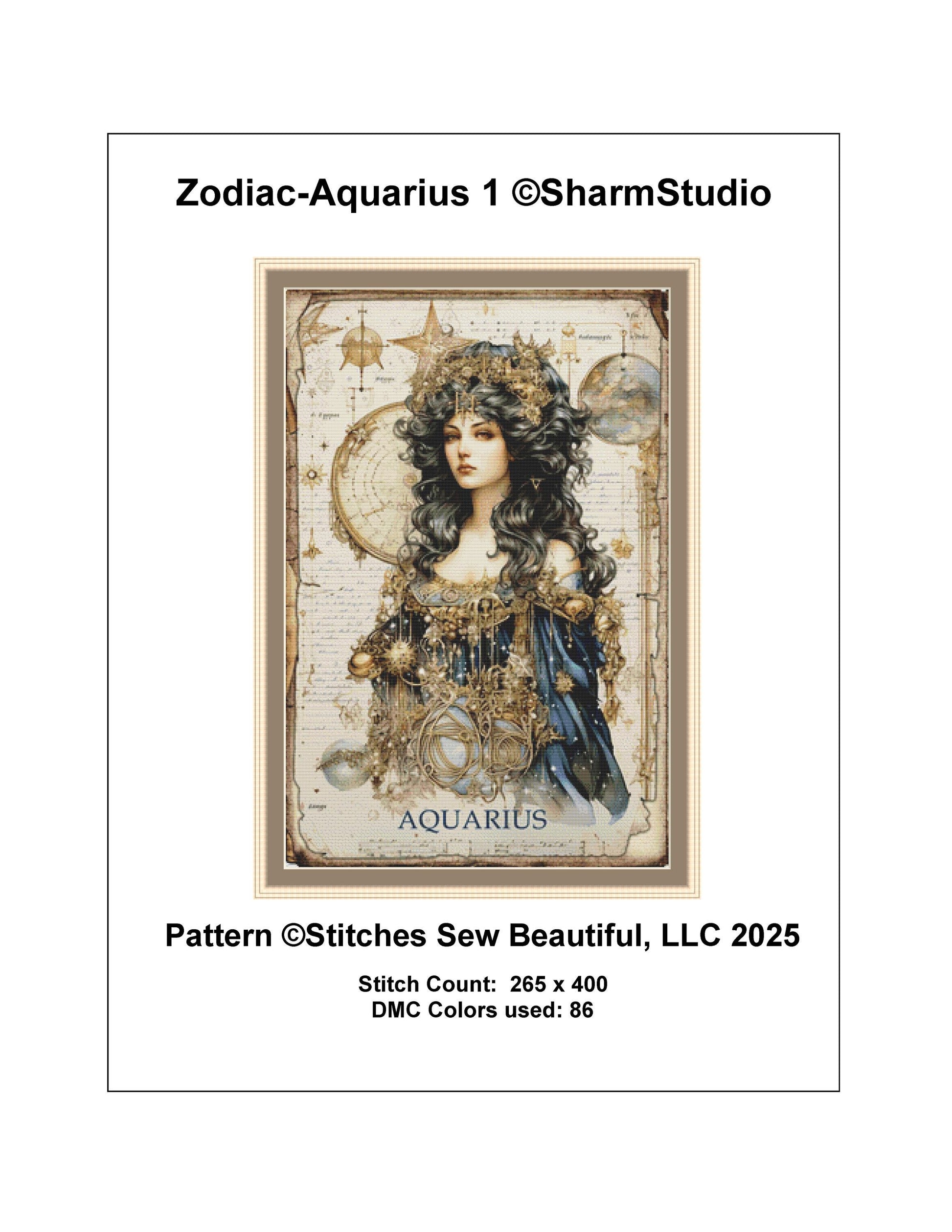 Zodiac - Aquarius 1 counted cross stitch pattern by Sharm Studio