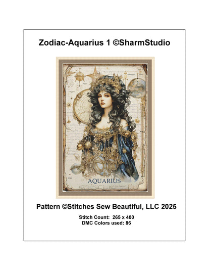 Zodiac - Aquarius 1 counted cross stitch pattern by Sharm Studio