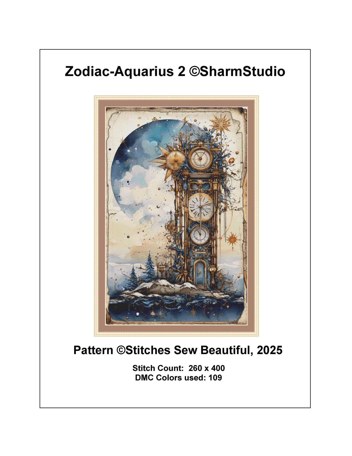 Zodiac - Aquarius 2 counted cross stitch pattern by Sharm Studio