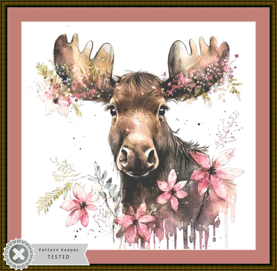 Moose Flowers counted cross stitch pattern by Cedar Grove Graphics