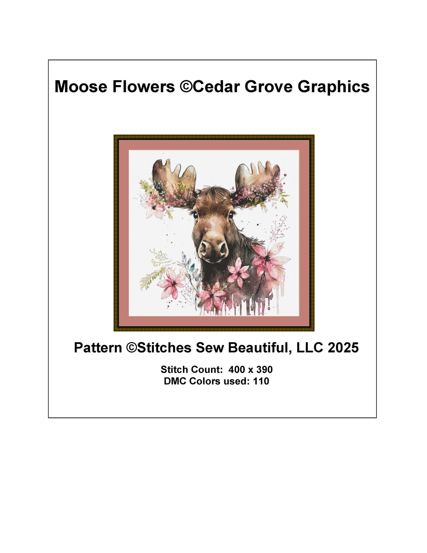 Moose Flowers counted cross stitch pattern by Cedar Grove Graphics