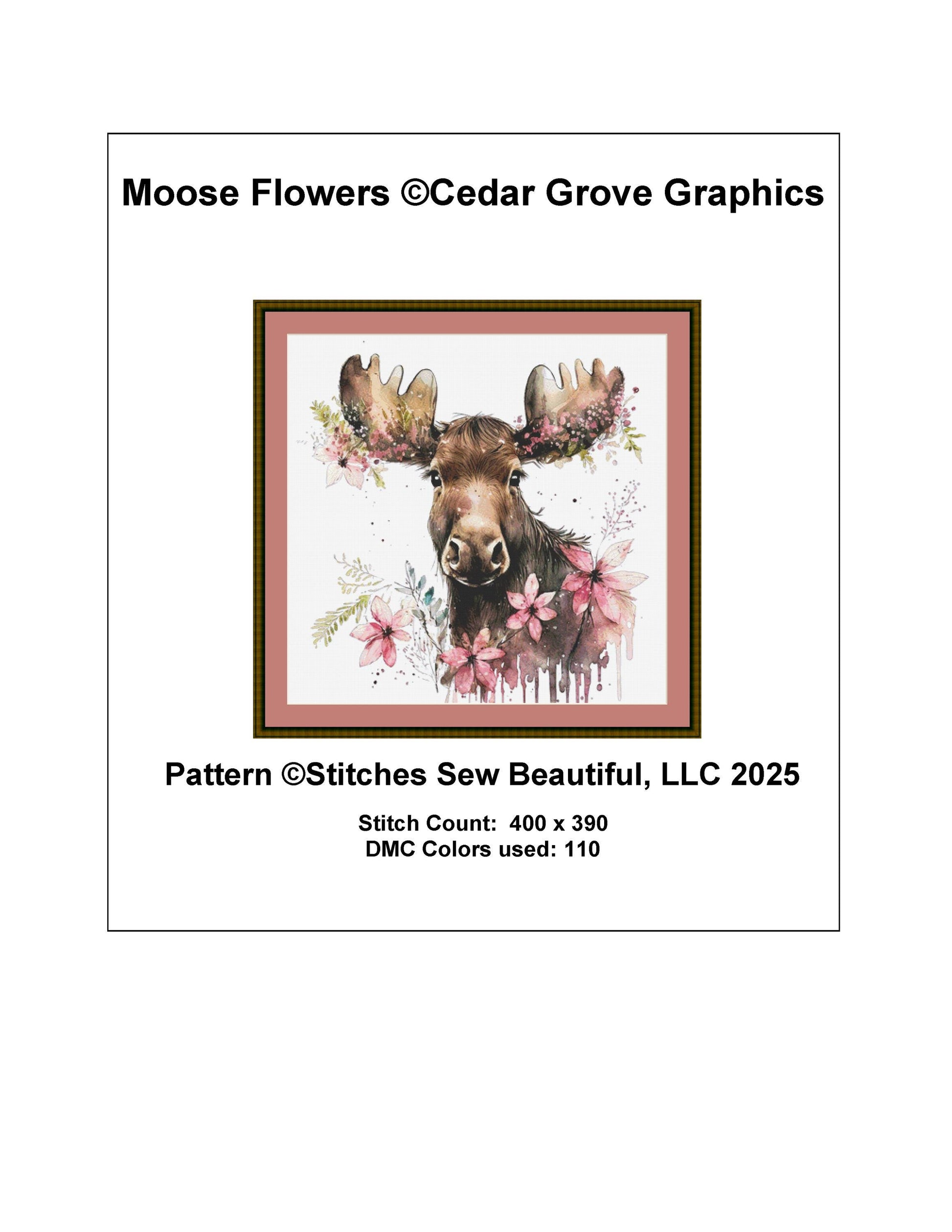 Moose Flowers counted cross stitch pattern by Cedar Grove Graphics