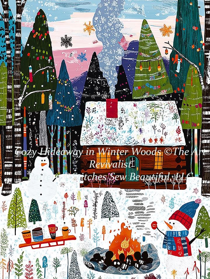 Cozy Hideaway in the Winter Woods (Small) counted cross stitch pattern by The Art Revivalist
