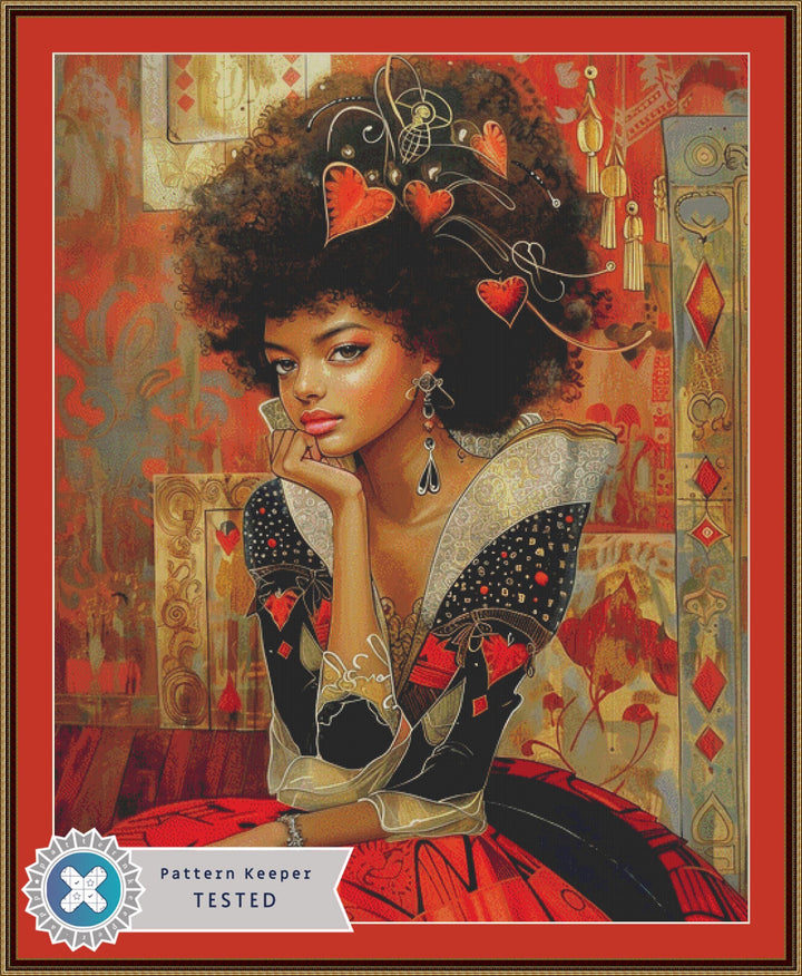 The Queen of Hearts (Max Size/Color) counted cross stitch pattern by The Art Revivalist