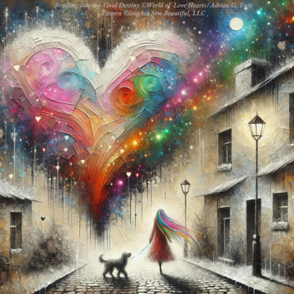 Strolling into my Vivid Destiny counted cross stitch pattern by World of Love Hearts/Adrian G. Eyre