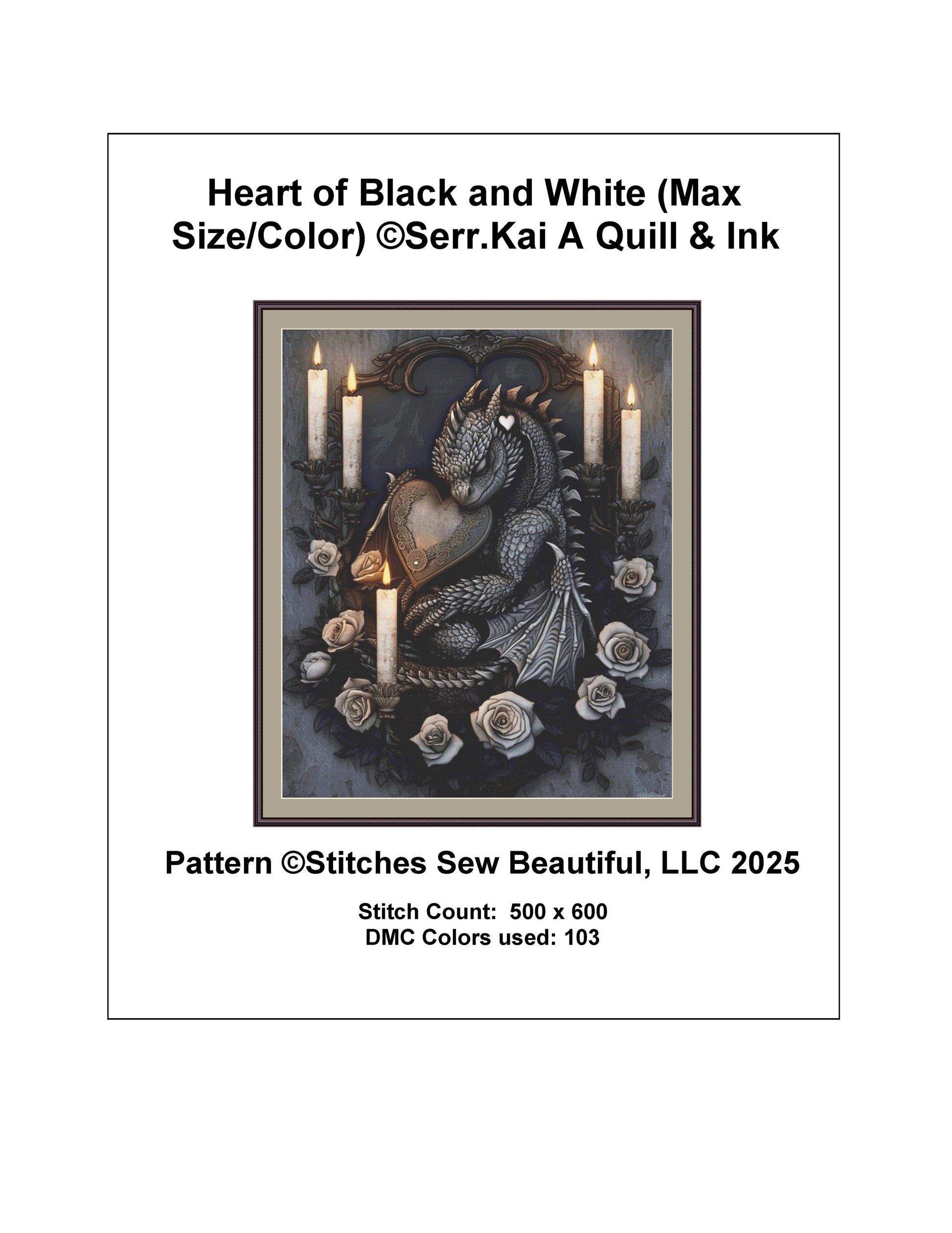Heart of Black and White (Max Size/Color) counted cross stitch pattern by Serr.Kai A Quill & INk
