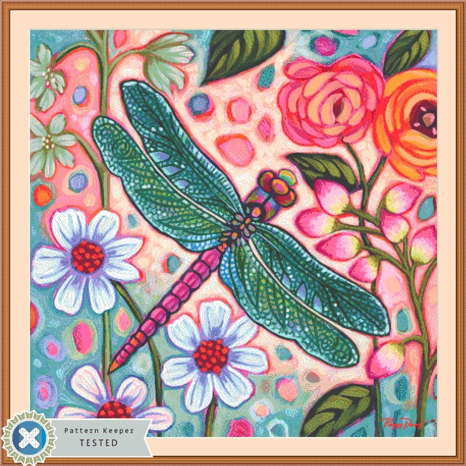 Taking Flight Dragonfly counted cross stitch pattern by Peggy Davis/Porterfields Fine Art Licensing