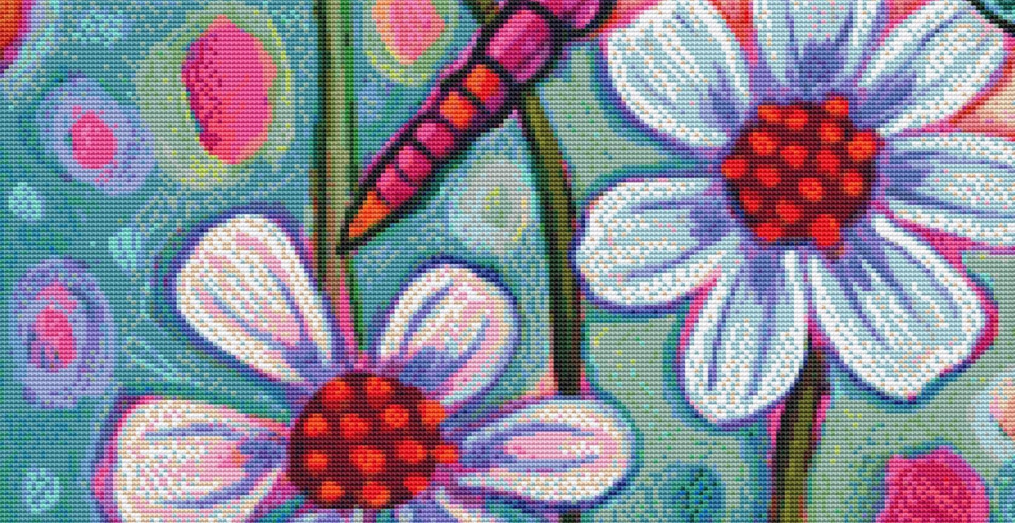 Taking Flight Dragonfly counted cross stitch pattern by Peggy Davis/Porterfields Fine Art Licensing