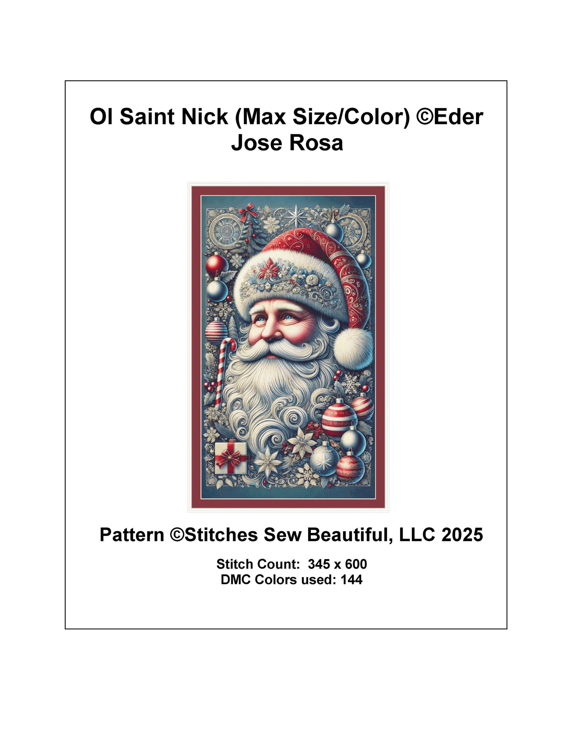 Ol' Saint Nick (Max Size/Color) counted cross stitch pattern by Eder Jose Rosa