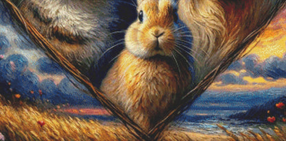 Harmony in Hues Cat, Dog, and Rabbit counted cross stitch pattern by World of Love Hearts/Adrian G. Eyre
