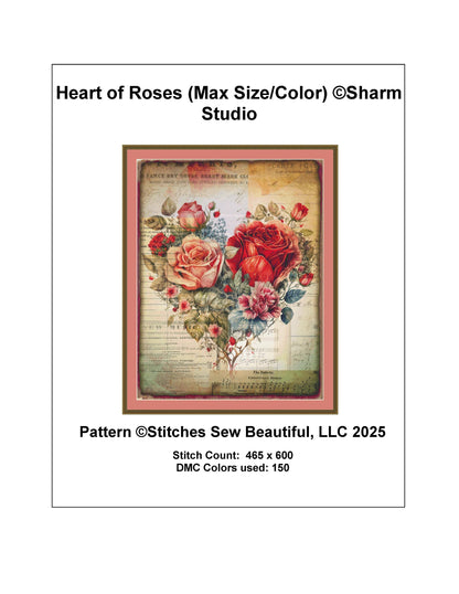 Heart of Roses (Max Size/Color) counted cross stitch pattern by Sharm Studio