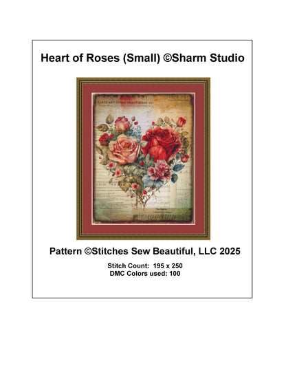 Heart of Roses (Small) counted cross stitch pattern by Sharm Studio