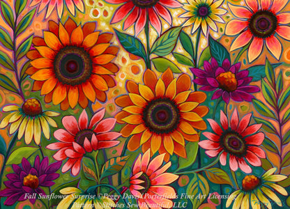 Fall Sunflower Surprise counted cross stitch pattern by Peggy Davis/Porterfields Fine Art Licensing