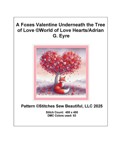 A Foxes Valentine Underneath the Tree of Love counted cross stitch pattern by World of Love Hearts/Adrian G. Eyre