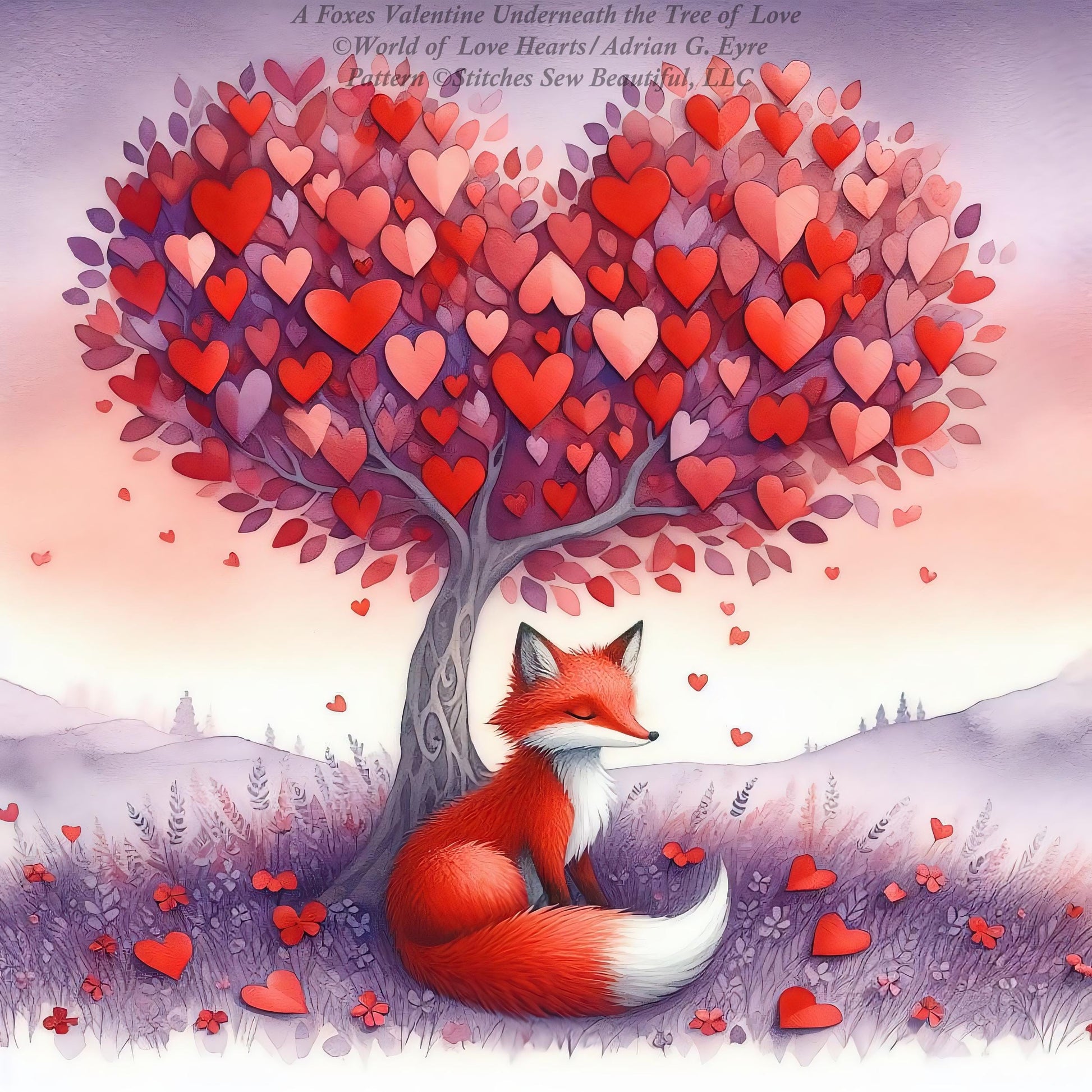 A Foxes Valentine Underneath the Tree of Love counted cross stitch pattern by World of Love Hearts/Adrian G. Eyre