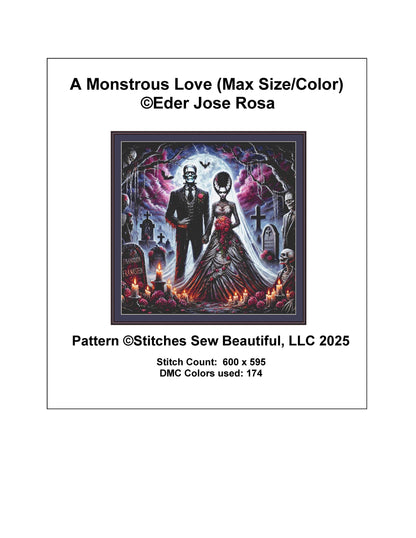 A Monstrous Love (Max Size/Color) counted cross stitch pattern by Eder Jose Rosa