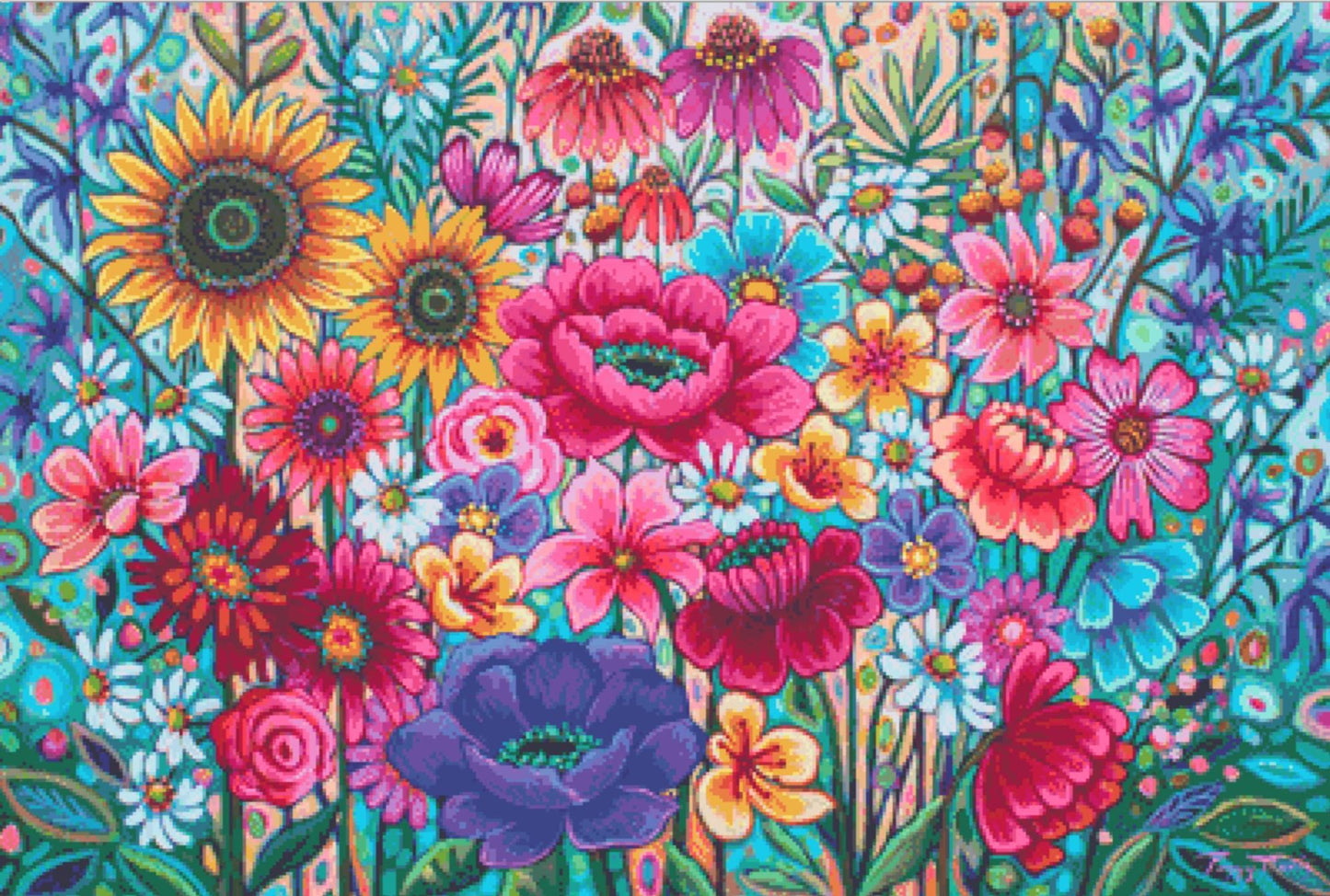 Floral Frenzy counted cross stitch pattern by Peggy Davis/Porterfields Fine Art Licensing