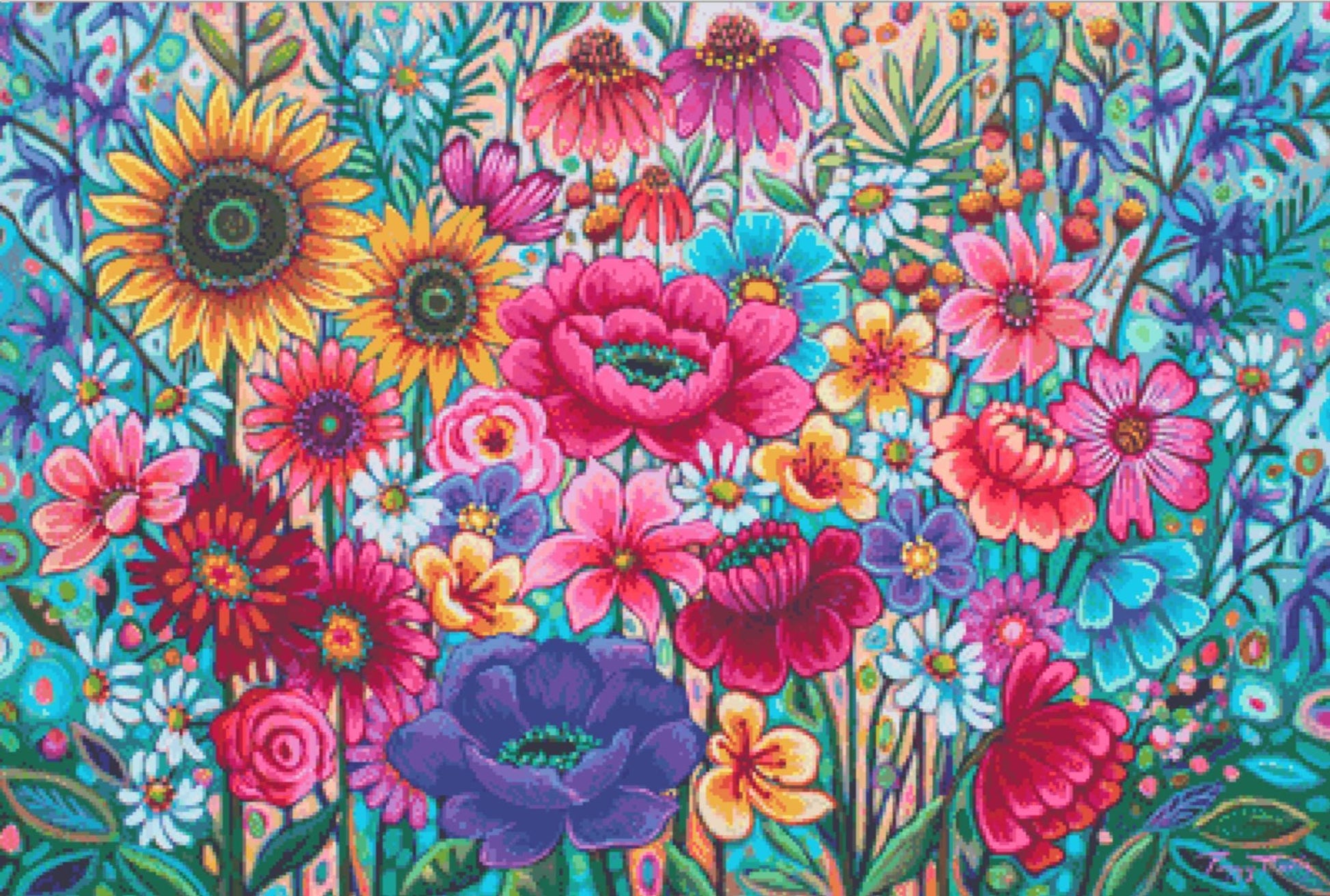 Floral Frenzy counted cross stitch pattern by Peggy Davis/Porterfields Fine Art Licensing