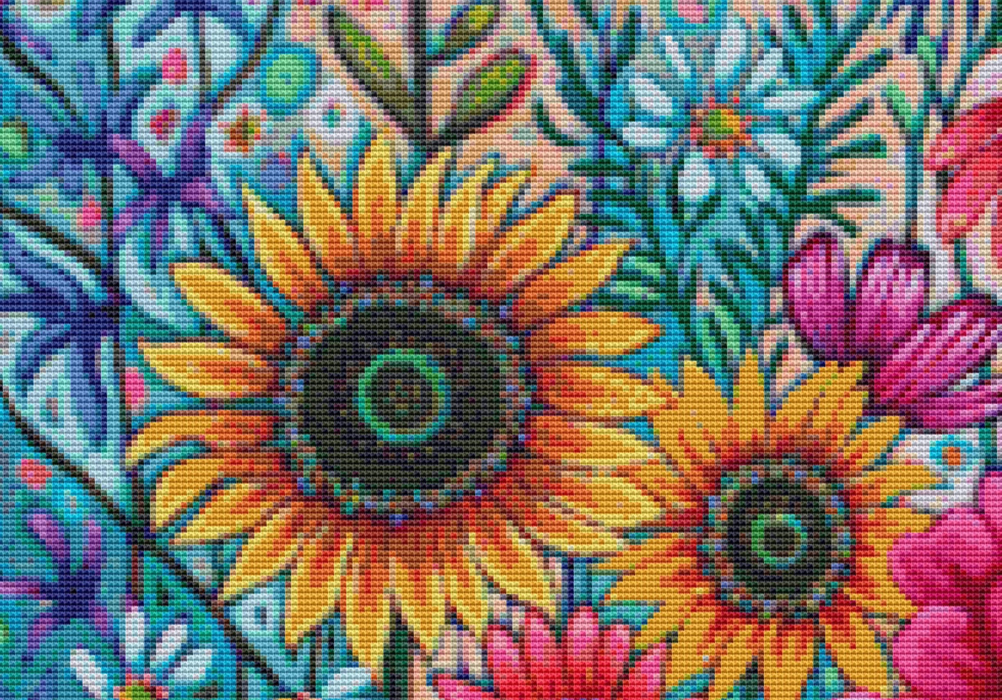 Floral Frenzy counted cross stitch pattern by Peggy Davis/Porterfields Fine Art Licensing