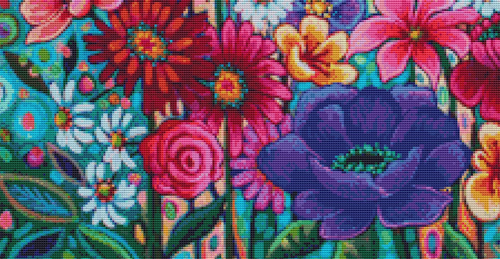 Floral Frenzy counted cross stitch pattern by Peggy Davis/Porterfields Fine Art Licensing